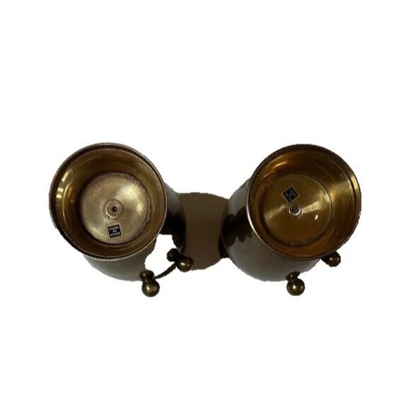 Vintage Traditional Brass 2 7" Bud Vases Urn Style Braided Rope & Tassel Design - Picture 3 of 4